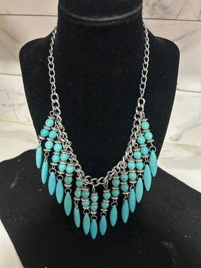 Turquoise Bead Fringe Necklace - Women Jewelry